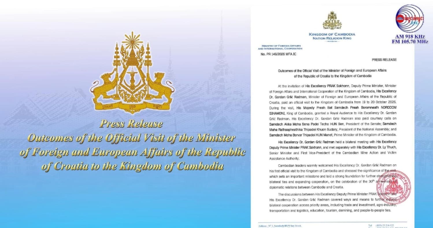 Press Release Outcomes of the Official Visit of the Minister of Foreign and European Affairs of the Republic of Croatia to the Kingdom of Cambodia